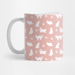 White Cats and Paw Prints Pink Mug